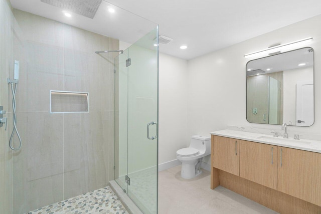 4246 Live Oak Blvd, Delray Beach, FL 33445 - bathroom featuring toilet, a shower stall, vanity, and recessed lighting
