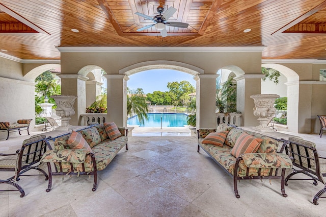 view of patio / terrace with an outdoor hangout area and ceiling fan