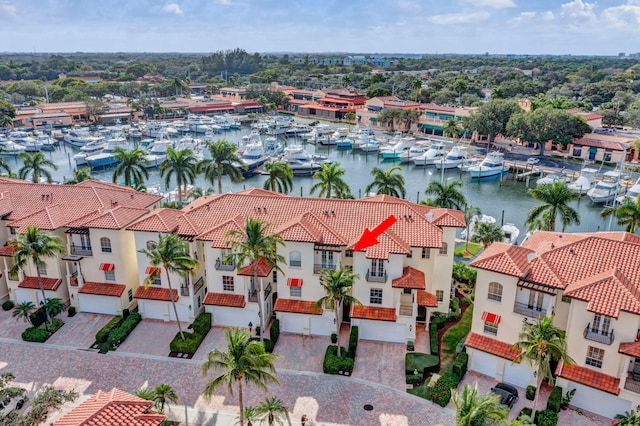 bird's eye view featuring a water view