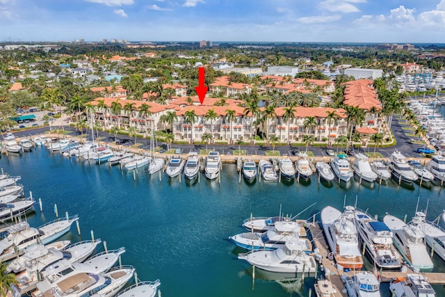 bird's eye view featuring a water view