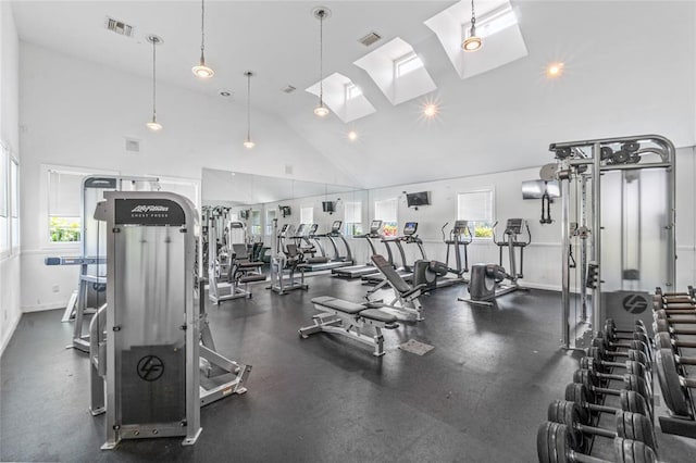 gym with high vaulted ceiling