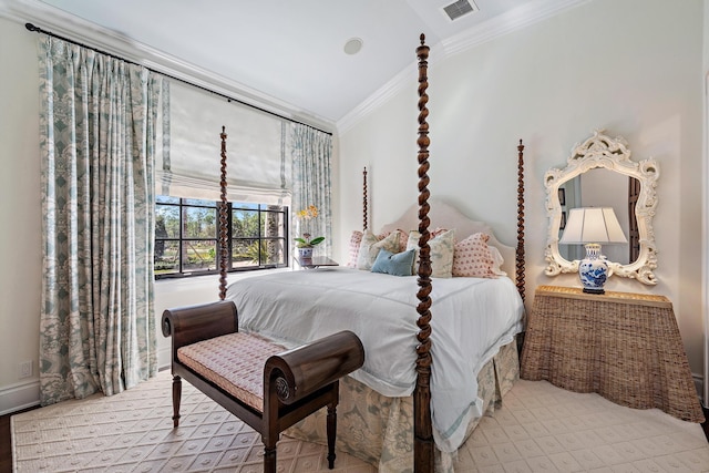 bedroom with ornamental molding