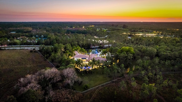 view of aerial view at dusk