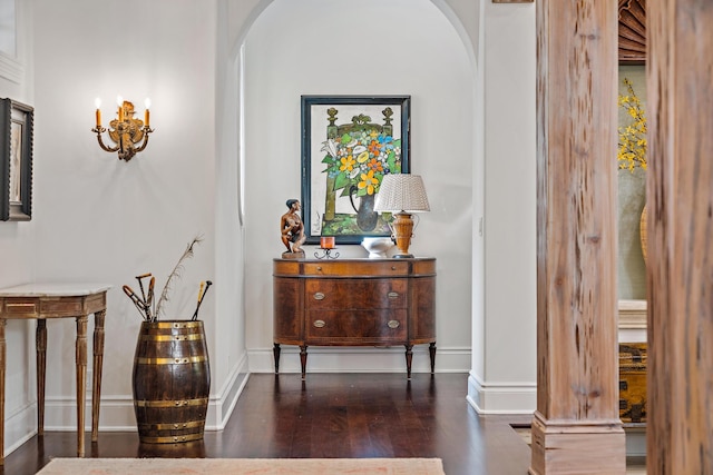 hallway featuring dark wood-type flooring