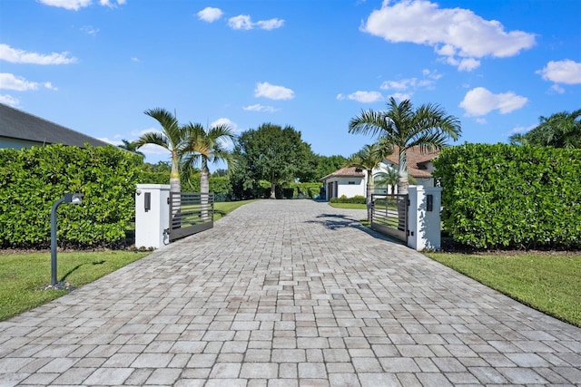 view of gate featuring a yard