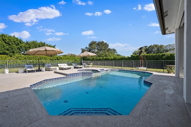 view of swimming pool with a patio area