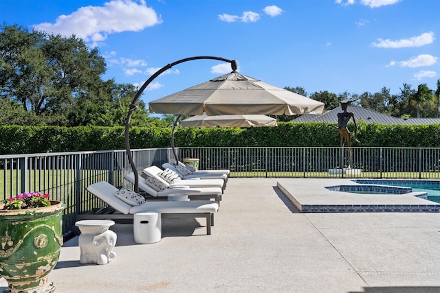 view of patio featuring a fenced in pool