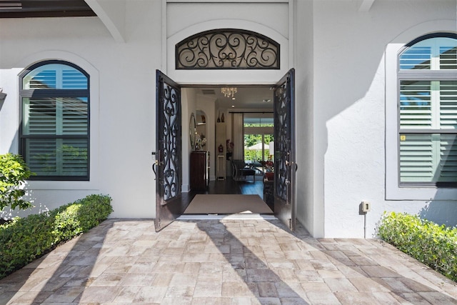 doorway to property featuring french doors