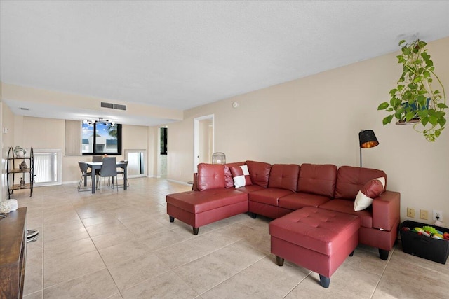 living room featuring light tile patterned floors