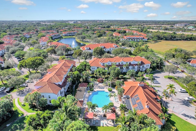 aerial view with a water view