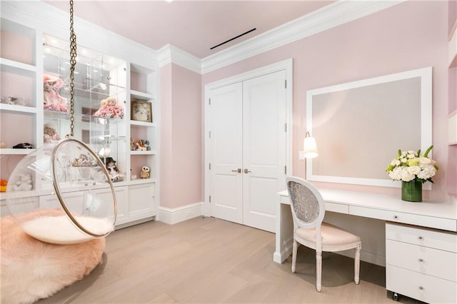 16071 Quiet Vista Cir, Delray Beach, FL 33446 - office with built in study area, light wood-type flooring, and ornamental molding