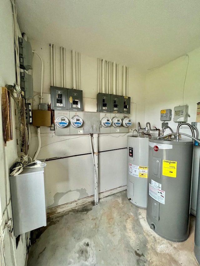 utilities featuring electric water heater and electric panel