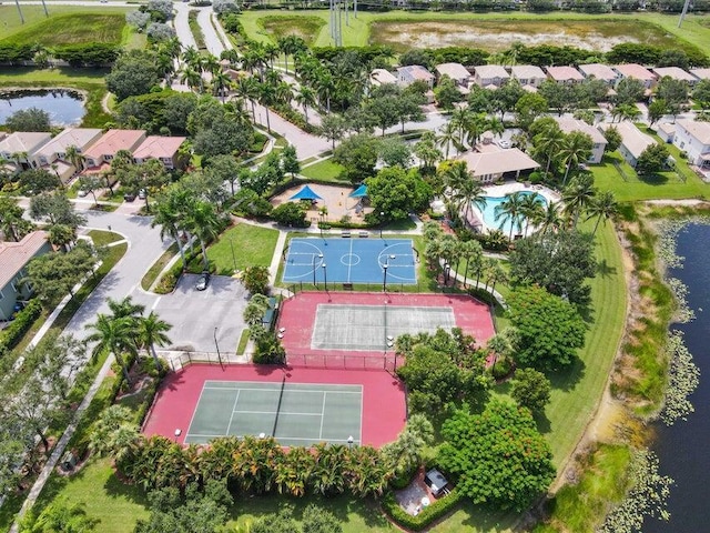 aerial view with a water view