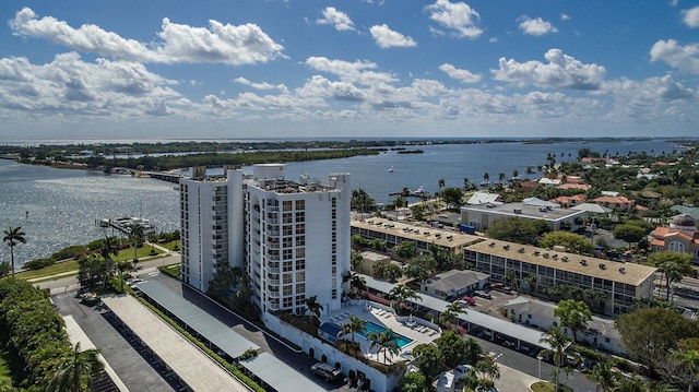 aerial view with a water view