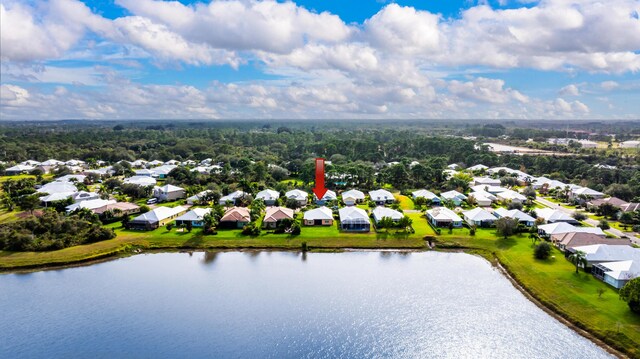 bird's eye view featuring a water view