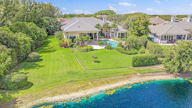 bird's eye view featuring a water view