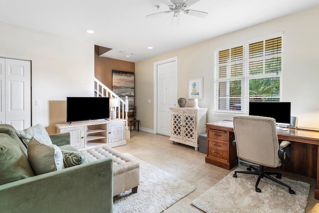 home office with ceiling fan