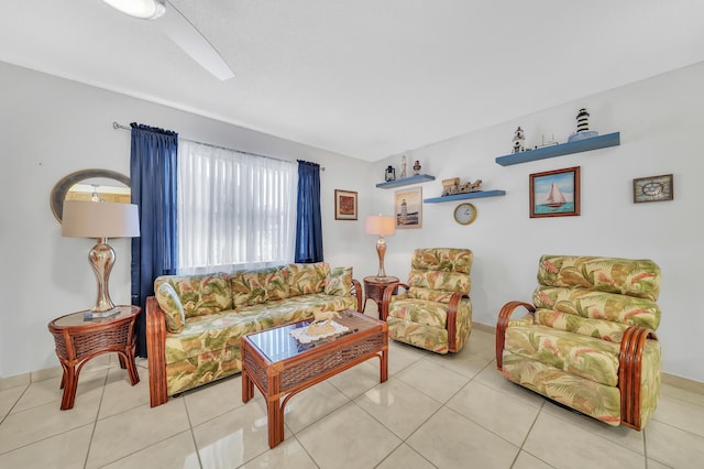 living room with light tile patterned floors