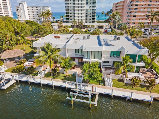 bird's eye view featuring a water view