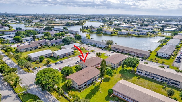 bird's eye view featuring a water view