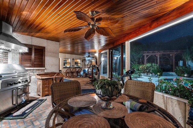 dining area with wooden ceiling