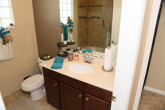 full bathroom with tile patterned flooring, vanity, toilet, and shower / bath combo