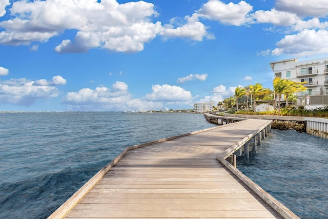 dock area featuring a water view