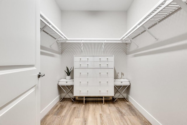 walk in closet featuring light hardwood / wood-style flooring