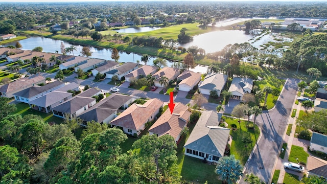 aerial view with a water view