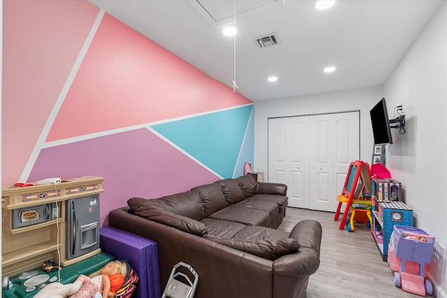 recreation room featuring wood-type flooring