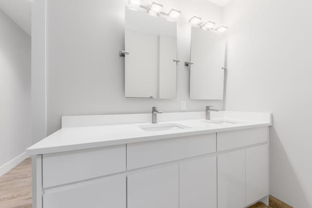 bathroom featuring vanity and wood-type flooring