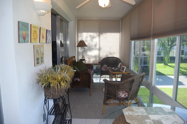 sunroom / solarium with ceiling fan