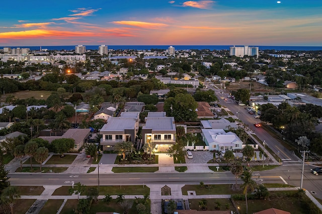 view of aerial view at dusk