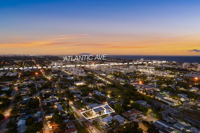 view of aerial view at dusk