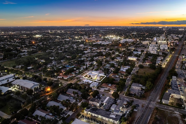 view of aerial view at dusk