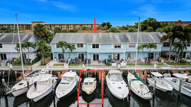 exterior space featuring a water view