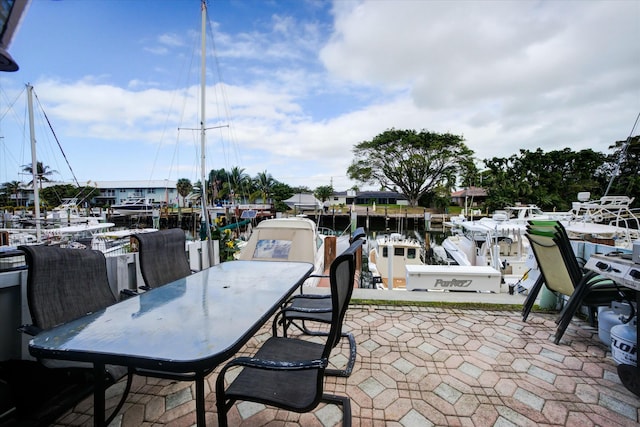 view of patio / terrace with a water view