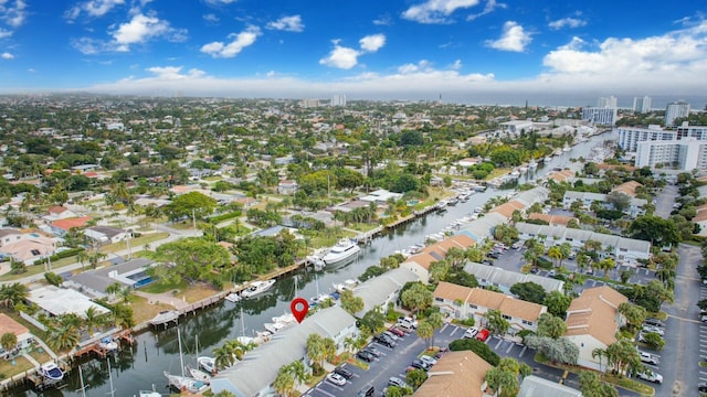 bird's eye view featuring a water view