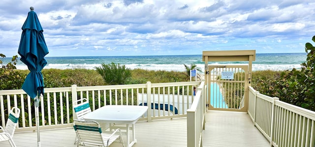 view of water feature with a view of the beach