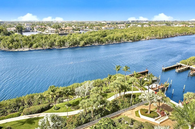 drone / aerial view featuring a water view