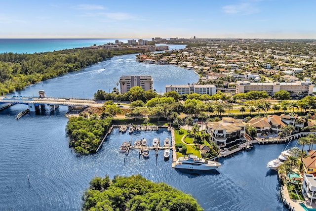 aerial view with a water view