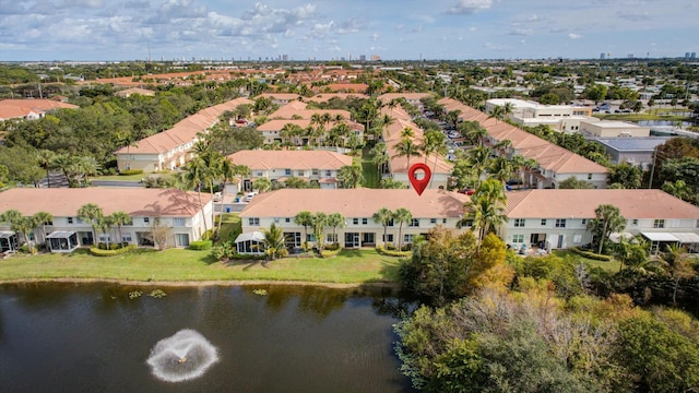 drone / aerial view featuring a water view