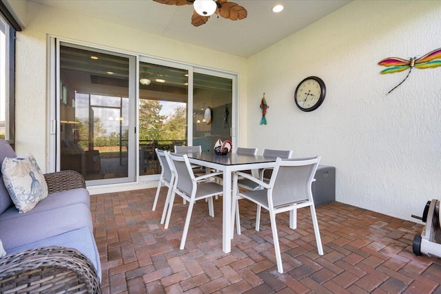 view of patio featuring an outdoor hangout area and ceiling fan