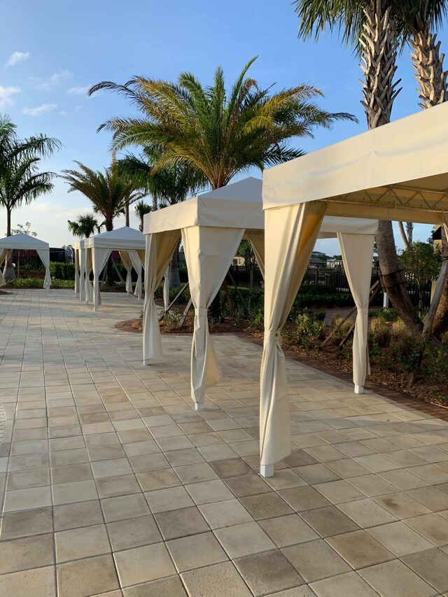 view of patio featuring a gazebo