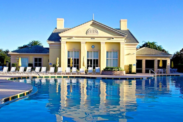 view of swimming pool featuring a patio area