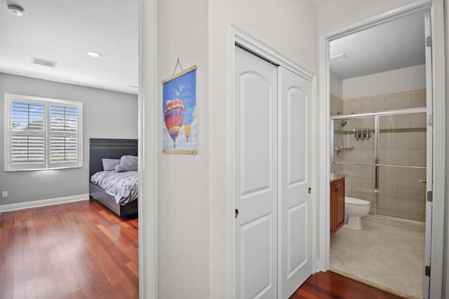 interior space with dark hardwood / wood-style floors