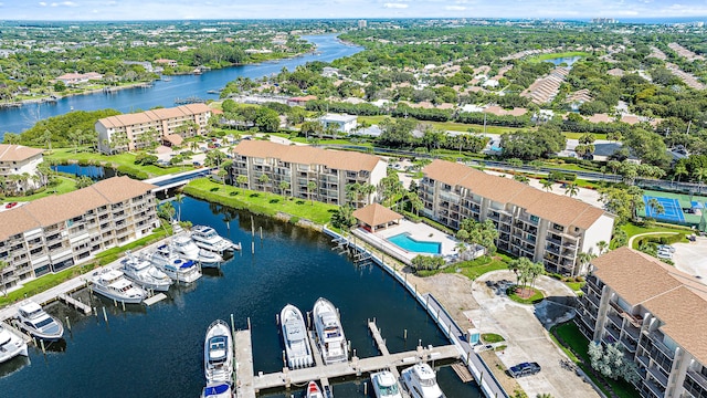 bird's eye view featuring a water view