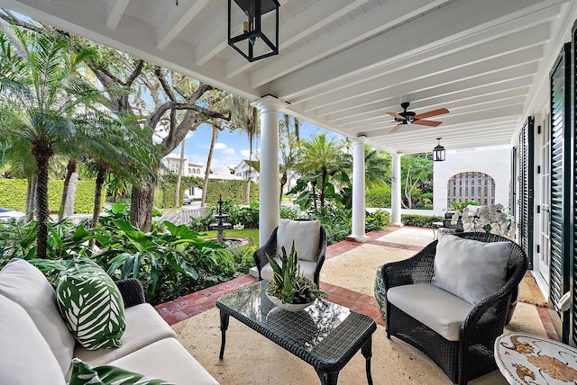 view of patio / terrace featuring ceiling fan