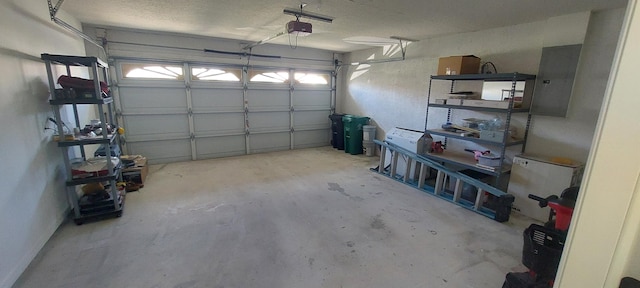 garage featuring a garage door opener and electric panel