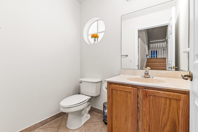 bathroom with tile patterned flooring, vanity, and toilet